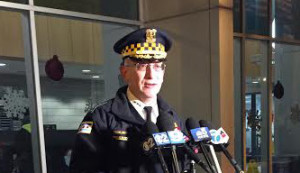 Interim Chicago Police Supt. John Escalante talks about year-end crime statistics at a press conference outside the 18th District Police Station on Dec. 31. | Alexandra Kukulka / Chicago Sun-Times Wire