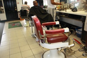 The third chair at Mason's Barber Shop, where Trenton homicide victim Rasheen Jones worked for 10 years, now sits empty. (Photo By Ana Ceballos)