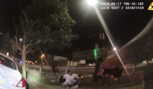 Screengrab from bodycam footage of the police responding to a mass shooting in Trenton at Art All Night June 17, 2018.